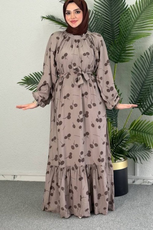 Yeni Dünya Kemerli Elbise Taba