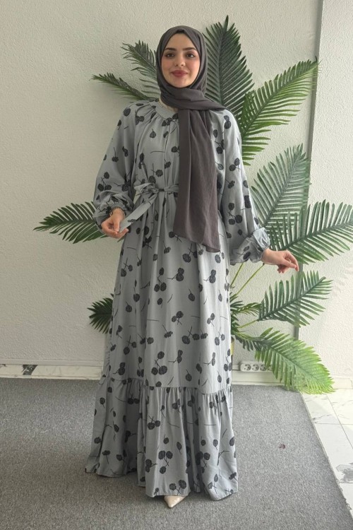 Yeni Dünya Kemerli Elbise Gri