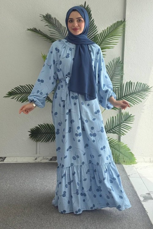 Yeni Dünya Kemerli Elbise Mavi