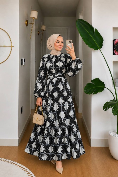 Dora Kemerli Elbise Siyah