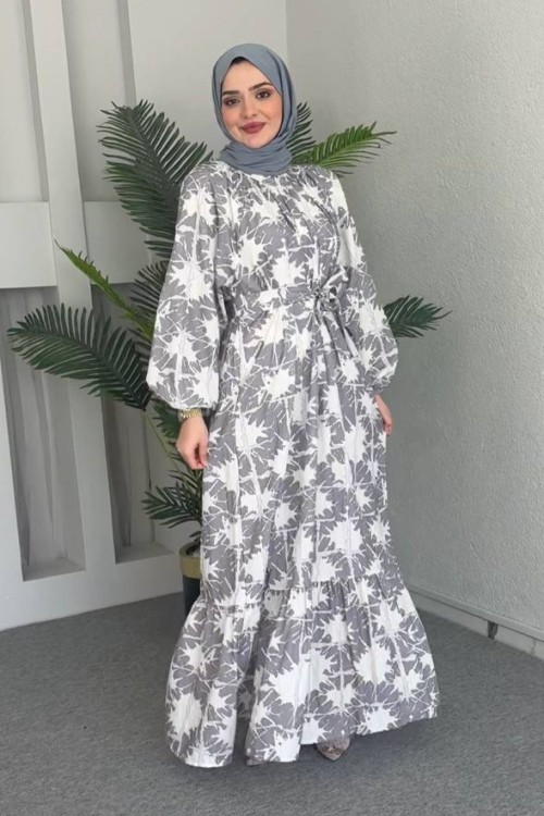 Dora Kemerli Elbise Gri