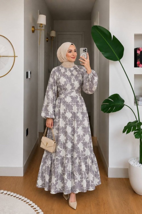 Dora Kemerli Elbise Gri