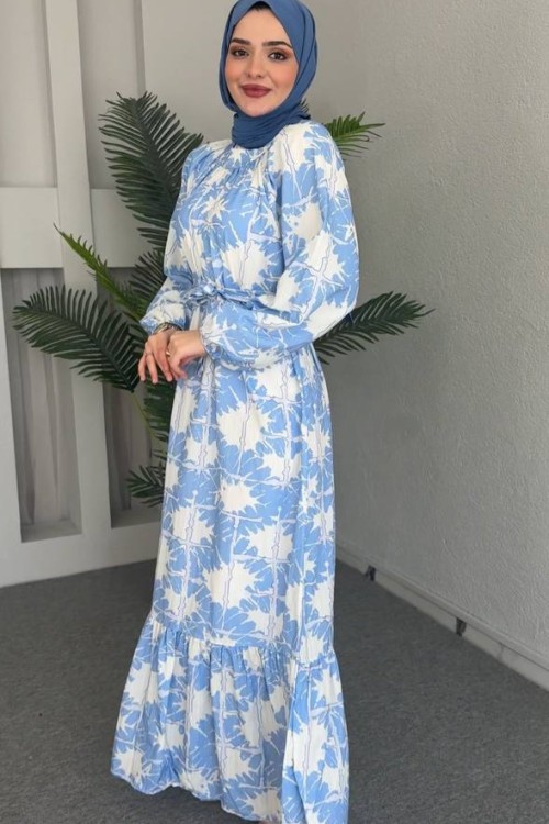 Dora Kemerli Elbise Mavi