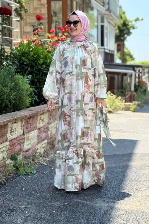 Karen Kemerli Elbise Fıstık Yeşili