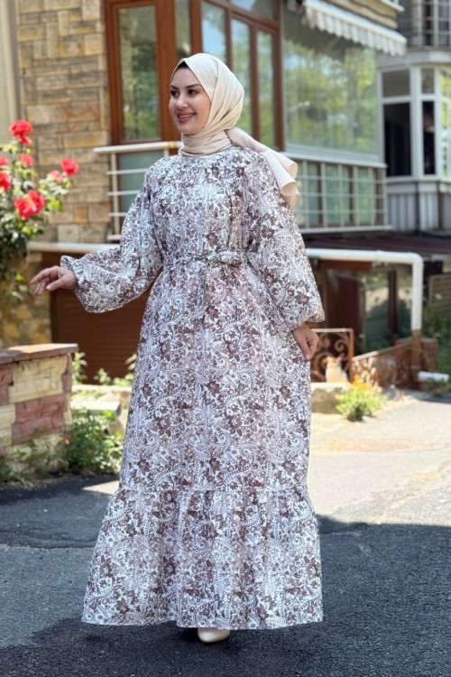 Suzan Kemerli Elbise Sütlü Kahve