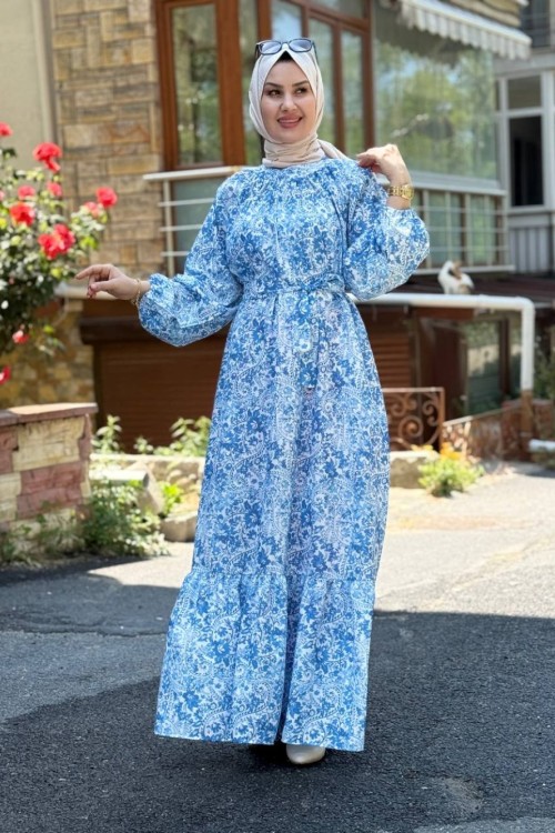 Suzan Kemerli Elbise Mavi