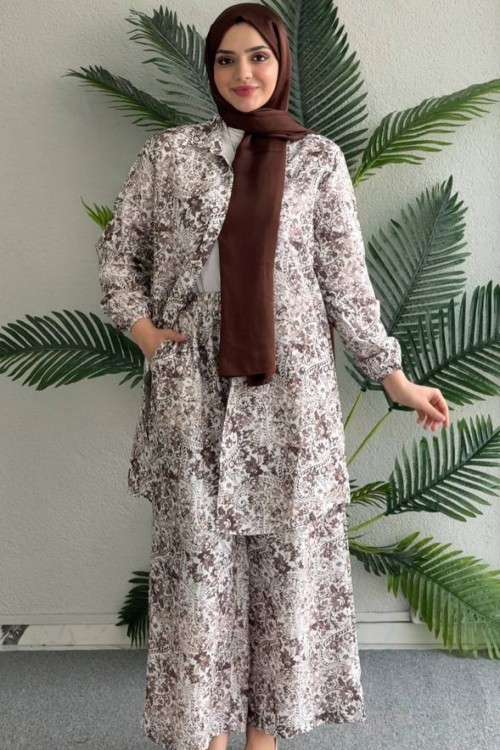 Gelincik Pantolonlu Tunik Takım Sütlü Kahve