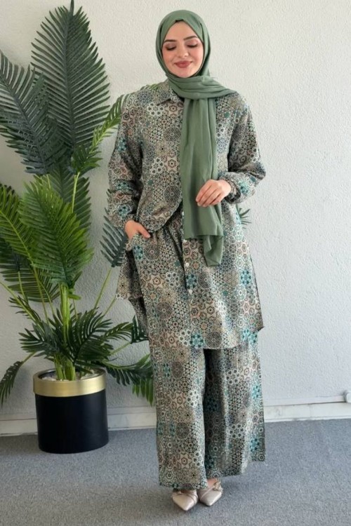 Sultan Pantolonlu Tunik Takım Yeşil