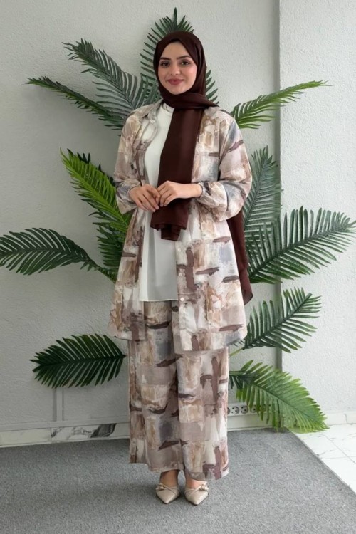 Hasret Pantolonlu Tunik Takım Sütlü Kahve