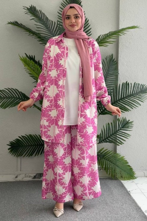 Şahane Pantolonlu Tunik Takım Pembe
