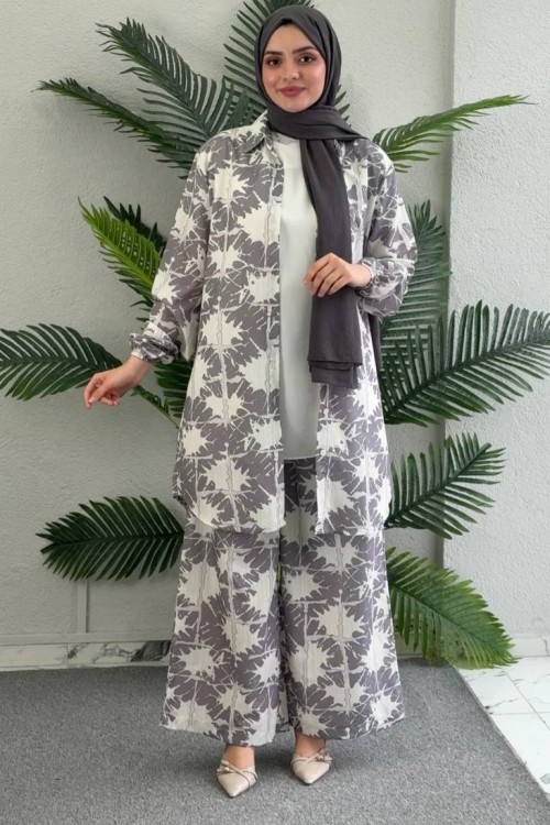 Şahane Pantolonlu Tunik Takım Gri