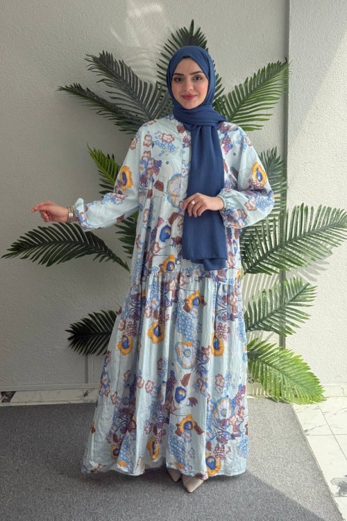 GÜLLÜ MANGO ELBİSE Mavi