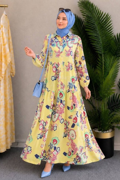 GÜLLÜ MANGO ELBİSE Sarı