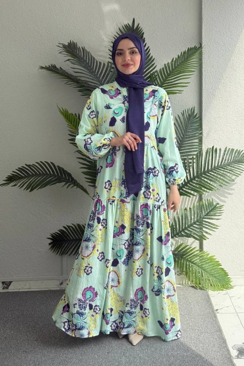 GÜLLÜ MANGO ELBİSE Su Yeşili