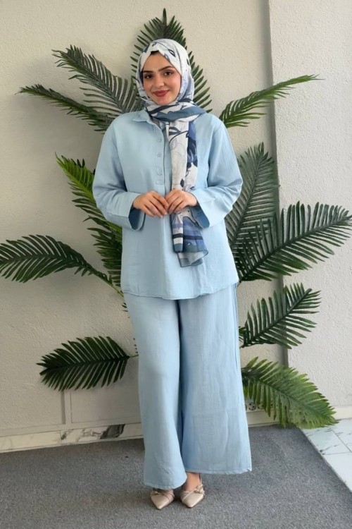 AZİZE Salaş Tunik Pantolon Takım Mavi