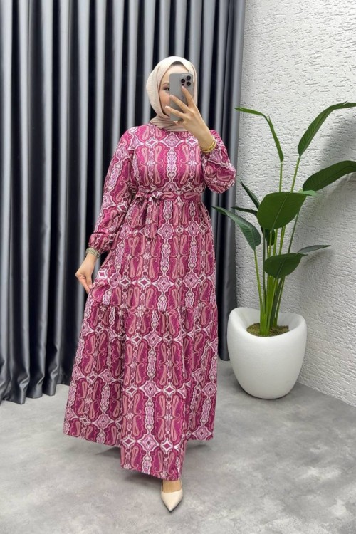 GÜLCAN KEMERLİ MANGO ELBİSE Bordo