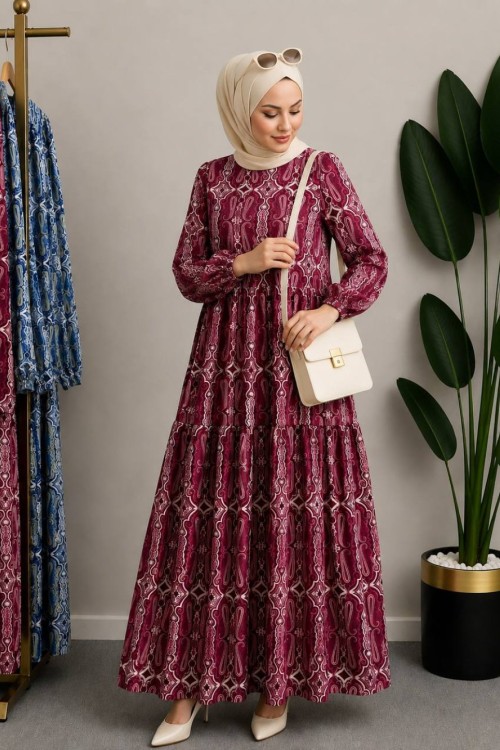 GÜLCAN KEMERLİ MANGO ELBİSE Bordo