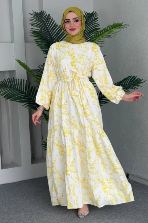 ESEN KEMERLİ MANGO ELBİSE Sarı