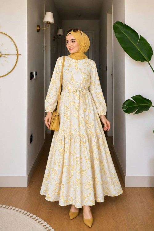 ESEN KEMERLİ MANGO ELBİSE Sarı