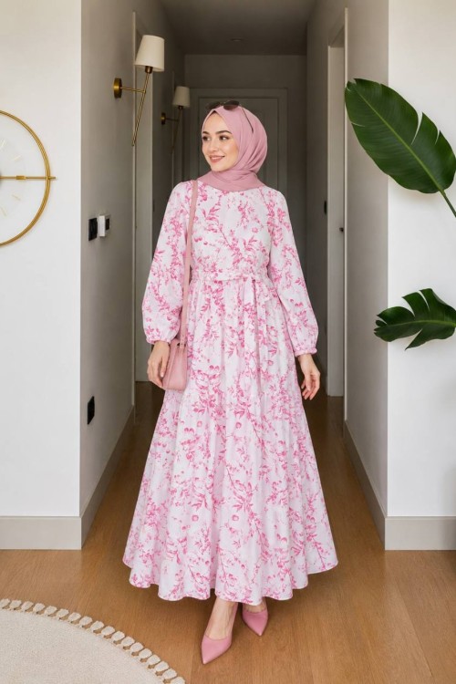 ESEN KEMERLİ MANGO ELBİSE Pembe