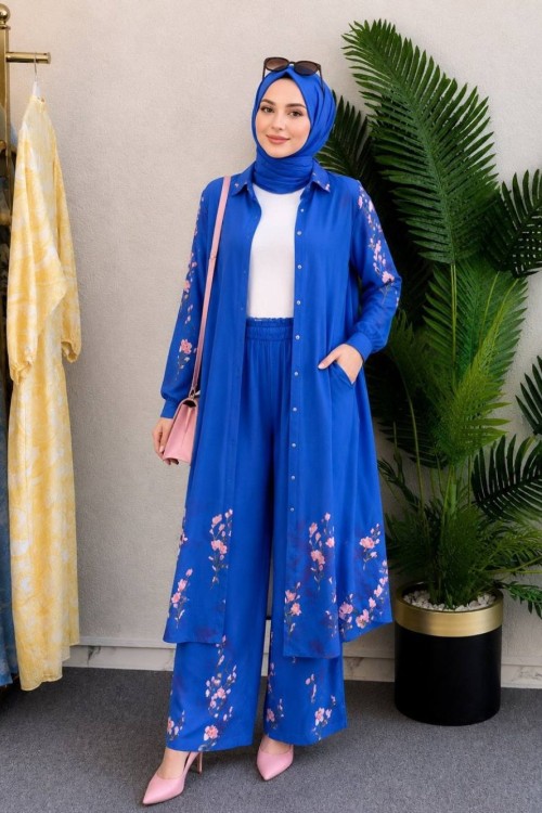 Selena İkili Tunik Takım Saks Mavisi