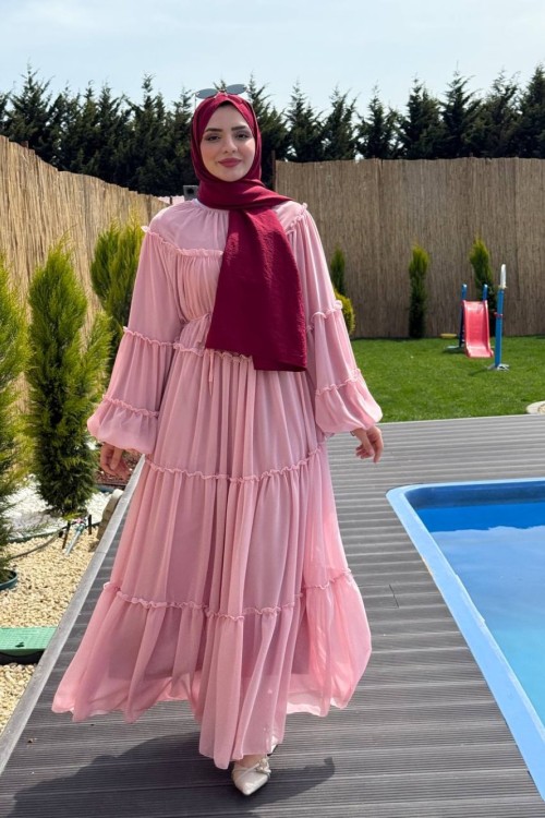 Kat Kat Şifon Elbise