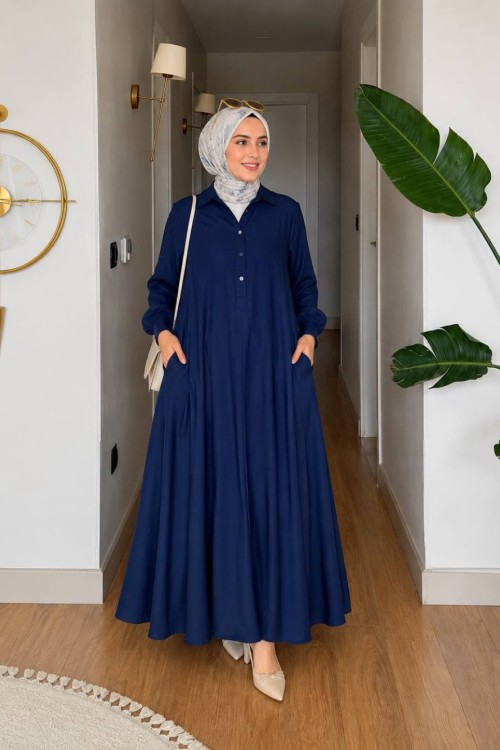 Zara Modal Elbise Gök Mavi