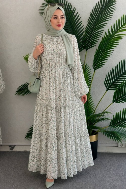Serenay Şifon Elbise Turkuaz