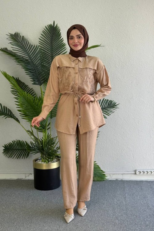 Çilek Pantolonlu Takım Taba