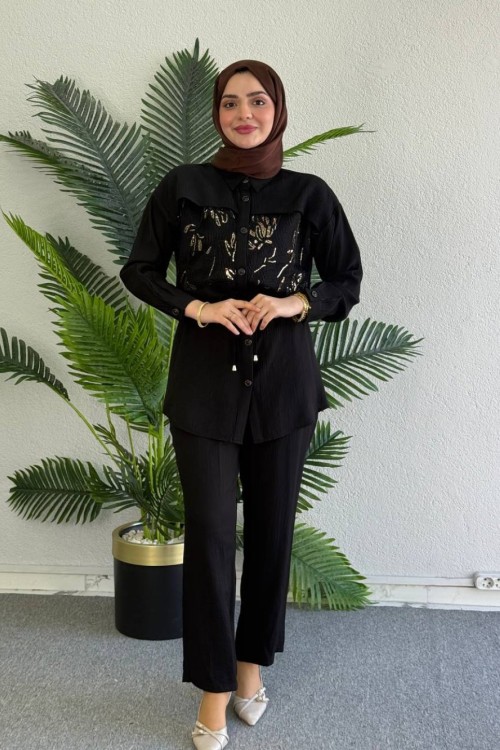 Çilek Pantolonlu Takım Siyah