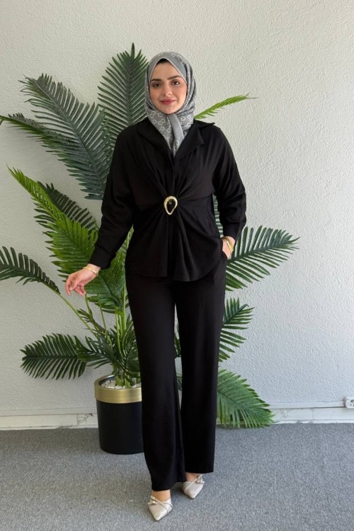  Nefes Pantolonlu Takım Siyah