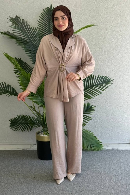  Nefes Pantolonlu Takım Sütlü Kahve