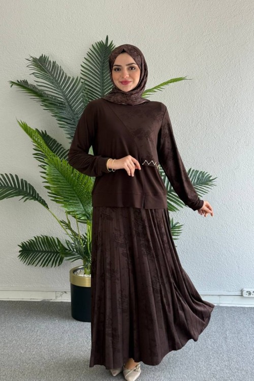 Helin Etekli Takım Koyu Kahverengi