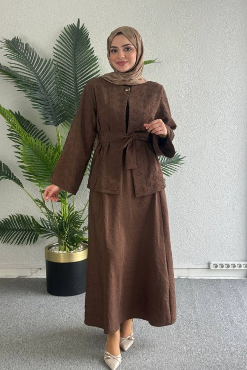 Alina Etekli Takım Kahverengi