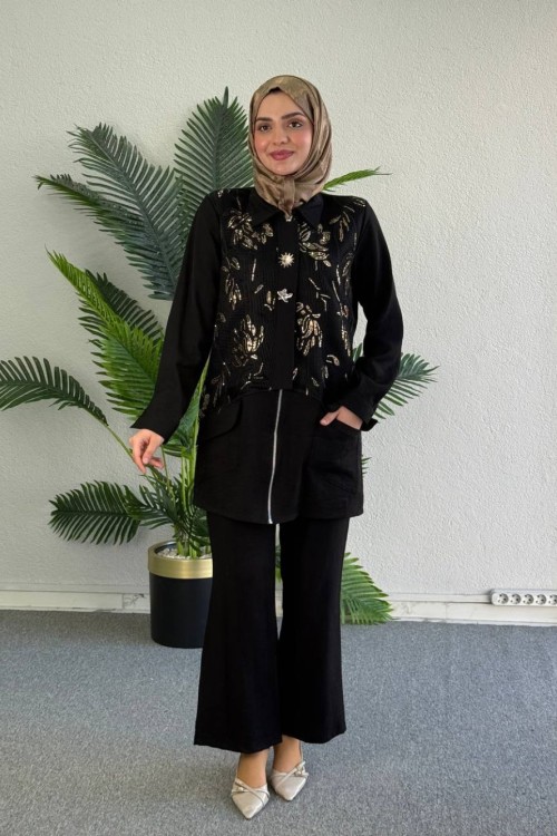  Selda Pantolonlu Takım Siyah