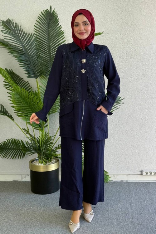  Selda Pantolonlu Takım Lacivert