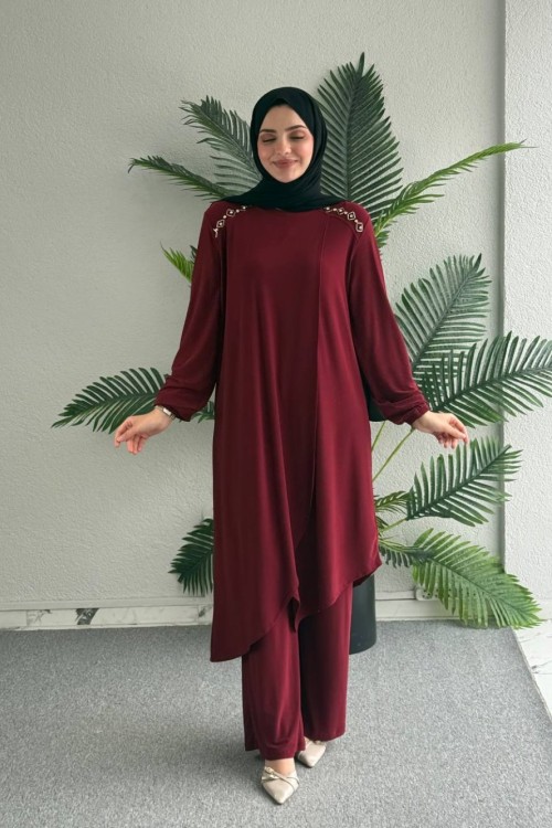Dilay Pantolonlu Takım Bordo