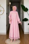 Kayra Dantel Detaylı Elbise Pembe