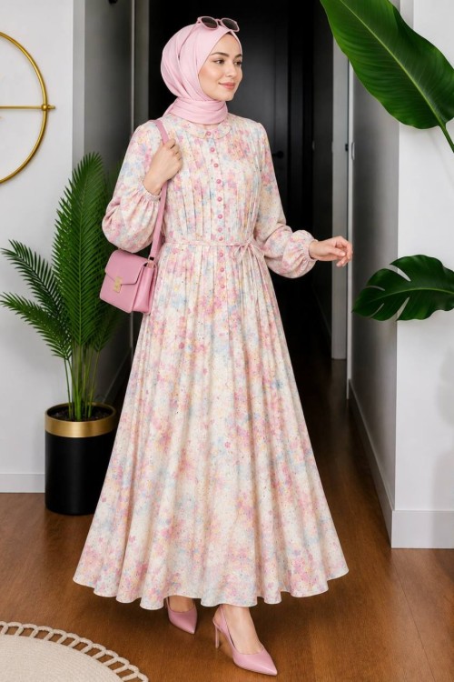 Beren Kemerli Elbise Pembe