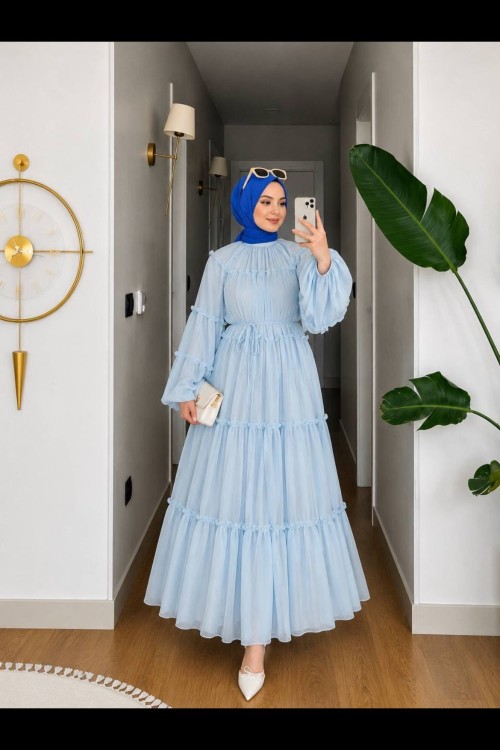 kat kat şifon elbise Bebe Mavisi