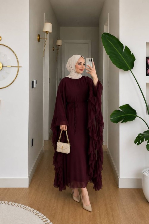 Hande Şifon Elbise Bordo