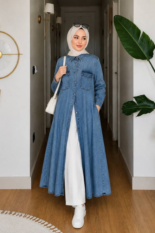 Lina Düğmeli Elbise Gök Mavi