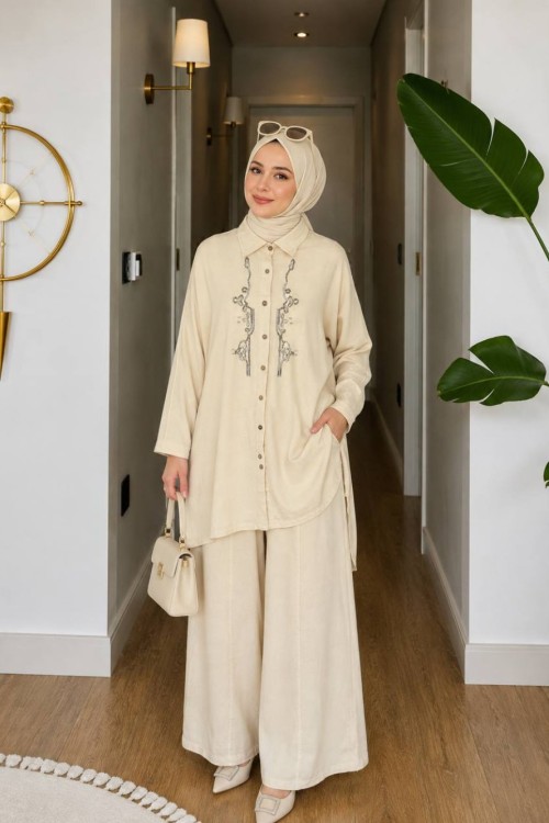Mila Pantolonlu İkili Takım Krem