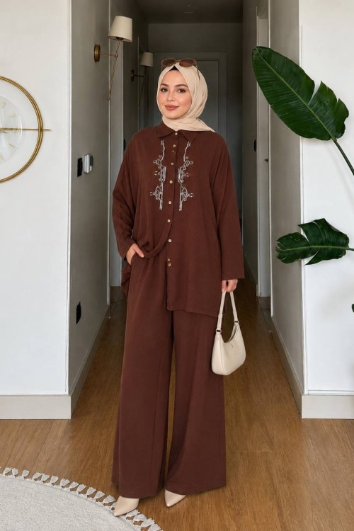 Mila Pantolonlu İkili Takım Kahverengi