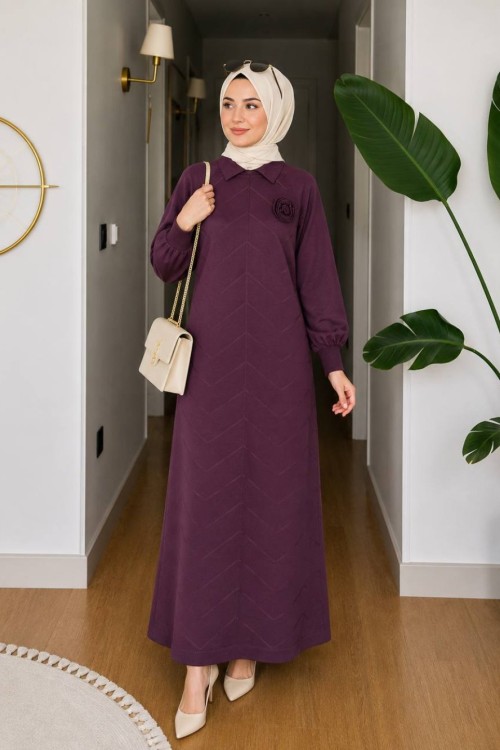Elçin Merserize Elbise Mürdüm