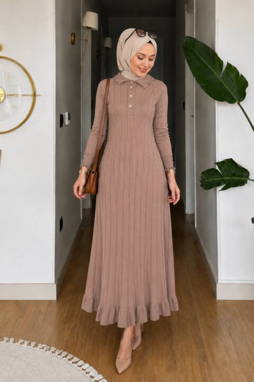  Ecrin Merserize Elbise Camel