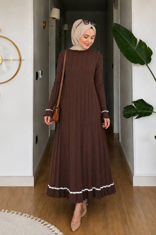 Ceyda Merserize Elbise Kahverengi