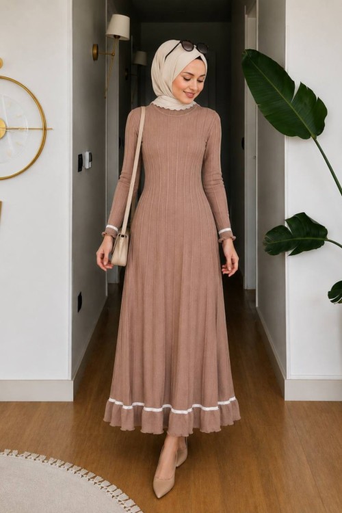 Ceyda Merserize Elbise Camel