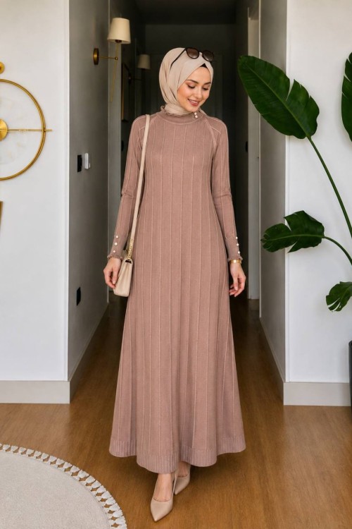 Yüsra Merserize Elbise Camel