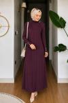 Yüsra Merserize Elbise Bordo